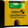 Gelb-schwarze Stabila Wasserwaage Pocket Electric, 7 cm, mit Libelle und Gürtelclip.