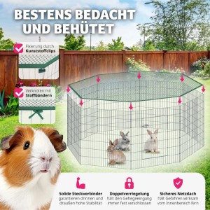 Tectake Freilaufgehege Fluffy Aus 8 Gitterelementen Inklusive Sicherheitsnetz 204 x 204 x 93 cm Silber