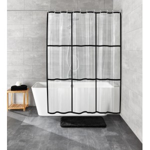 Kleine Wolke Duschvorhang Brooklyn, transparent mit schwarzem Rahmen, 200x180 cm.