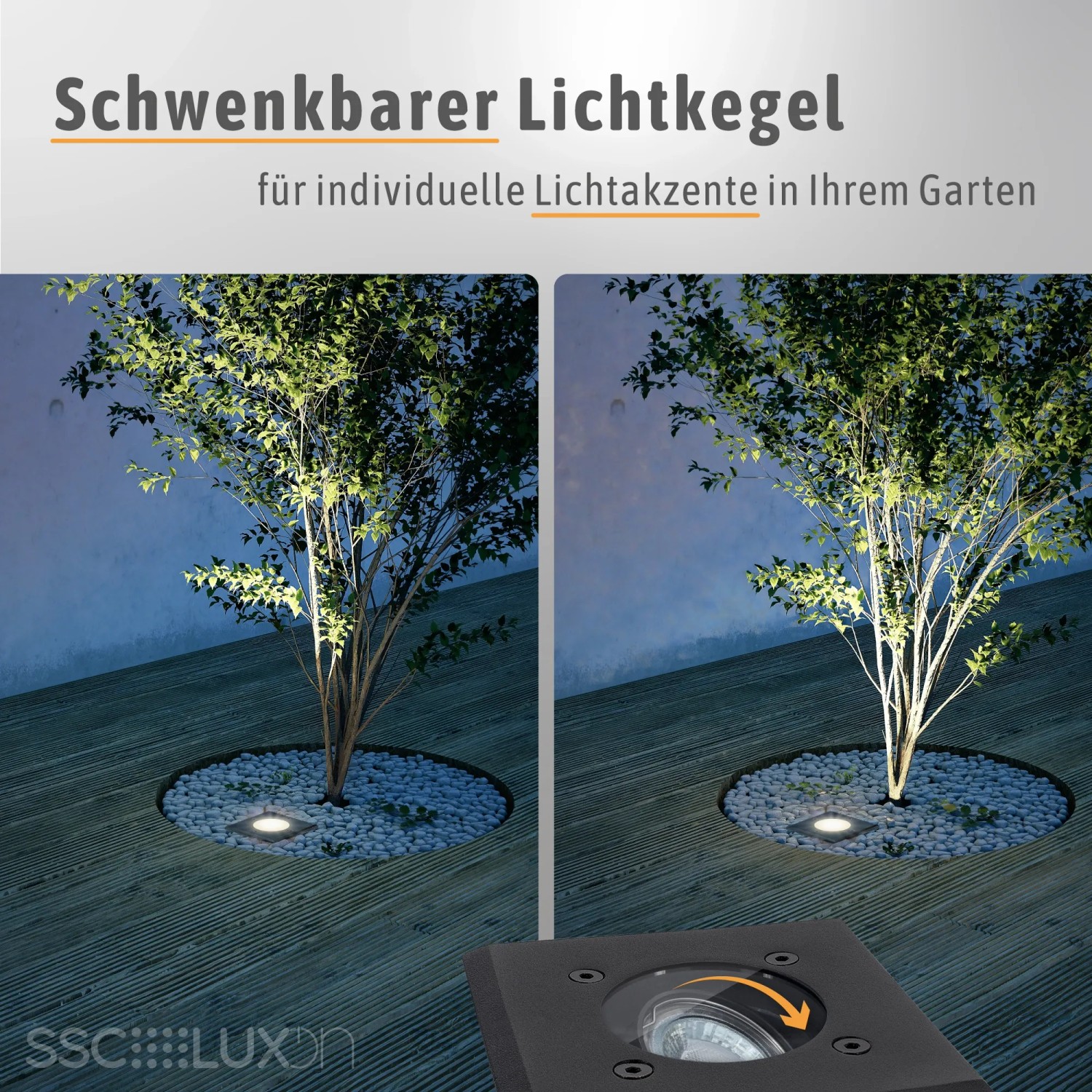 SSC-LUXon Juavi 4er Set Bodeneinbaustrahler schwarz, schwenkbar, für Garten- und Wegeleuchten.