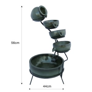 Monstershop Solar Kaskadenbrunnen Grun mit Akku, Gartenbrunnen aus Kunstharz mit mehreren Ebenen.