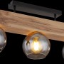 Globo Deckenleuchte Moitas, 3-flammig, schwarz matt, Rauchglas, Holzoptik, 650 mm breit.