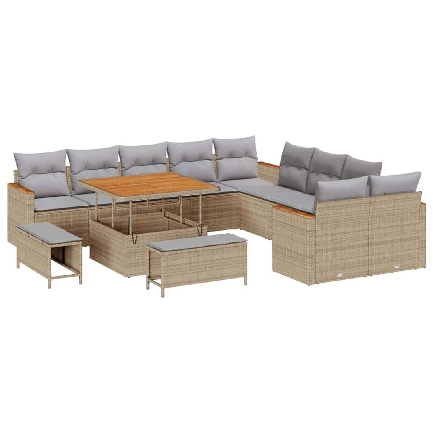 vidaXL 13-Teiliges Garten-Sofaset mit Kissen in Beige aus Poly Rattan und A günstig online kaufen