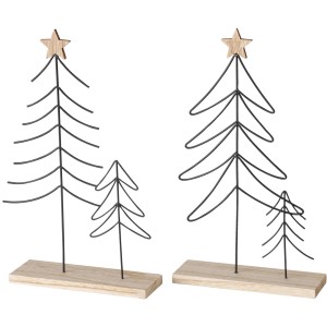 Boltze Aufsteller Seka, 2er Set Weihnachtsdeko, Metall/Holz, schwarz. Moderne Tannenbaum Deko für Innen.