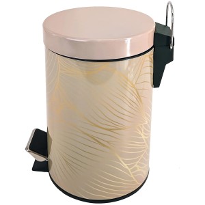 SANILO Kosmetikeimer Hosta, beige mit goldenem Blattmuster, Badhelfer für stilvolle Badgestaltung.