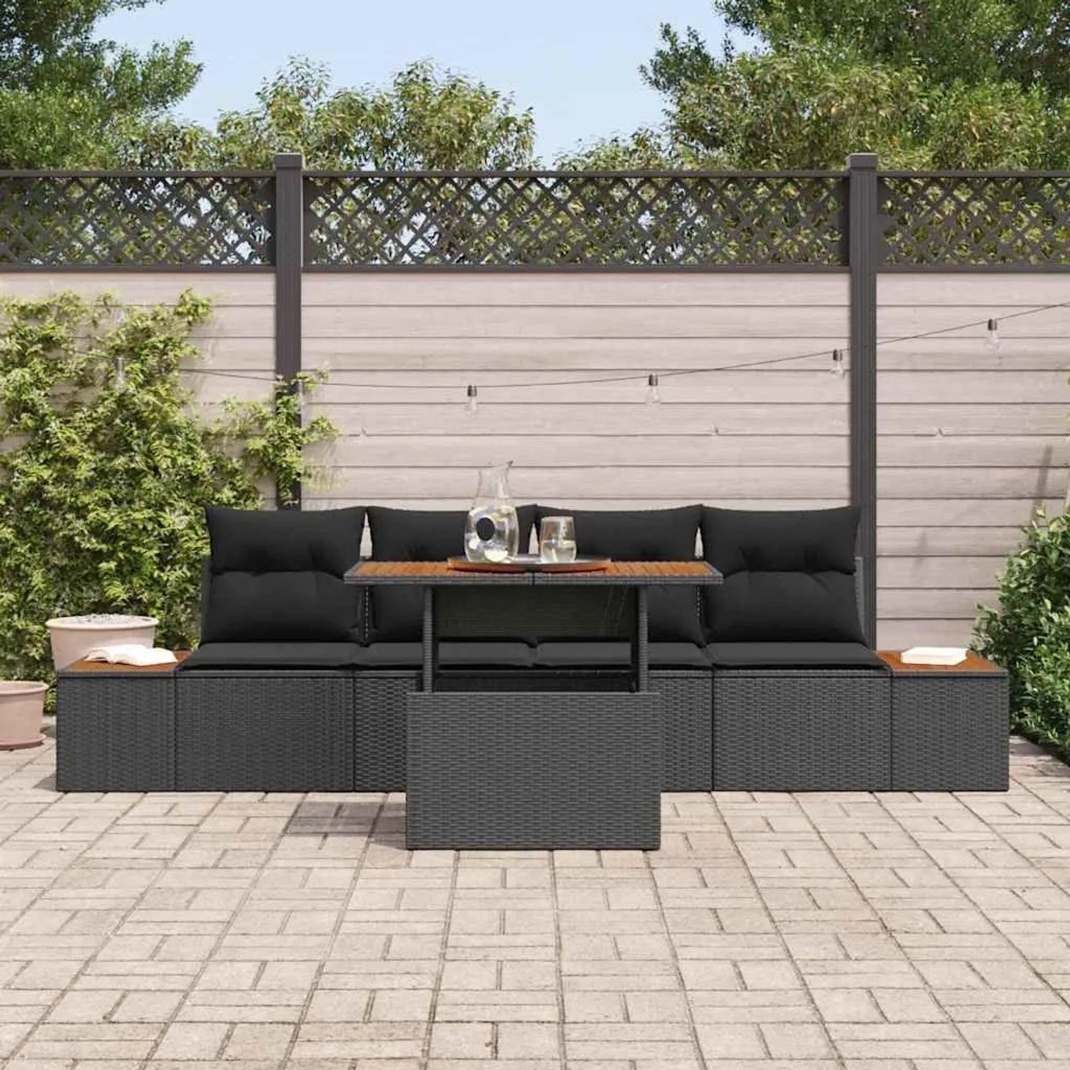 vidaXL Garten Essgruppe 5-tlg. in Schwarz/Braun mit Polyrattan, Stahl und Akazienholz.