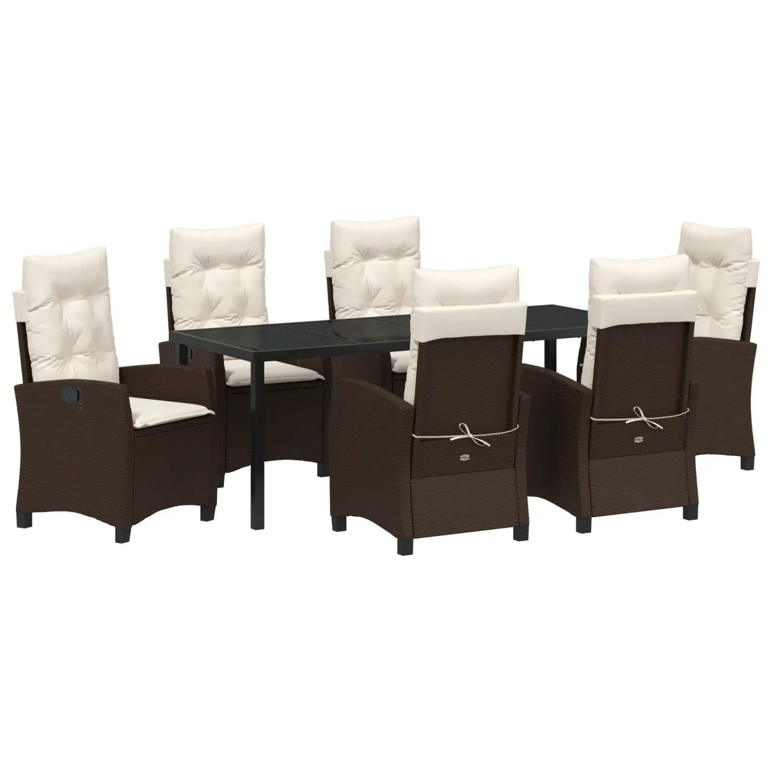 vidaXL 7-Teiliges Garten-Esszimmer-Set mit Kissen Braun Poly Rattan 3380384