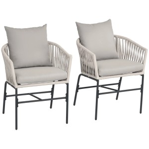 Outsunny Gartenstuhl 2er-Set, beige, mit Kissen. Gartenmöbel für entspannte Stunden im Freien.