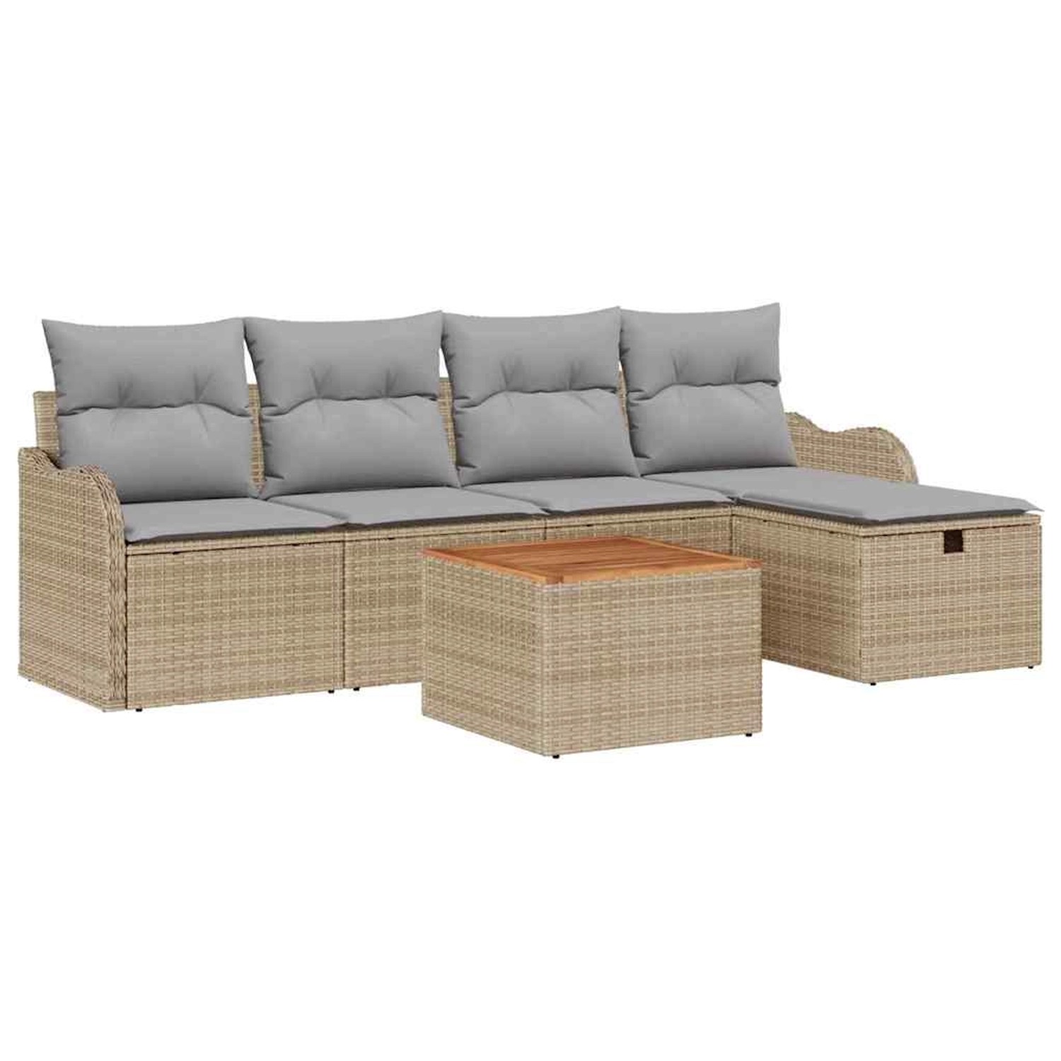 vidaXL Garten-Sofa-Set mit Kissen mit Speicher 6-Tlg Beige Poly Rattan 3360 günstig online kaufen