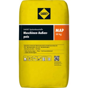 Sakret Kalkzementputz MAP 30 kg, Maschinen-Außenputz für Innen und Außen, Sack in Gelb.