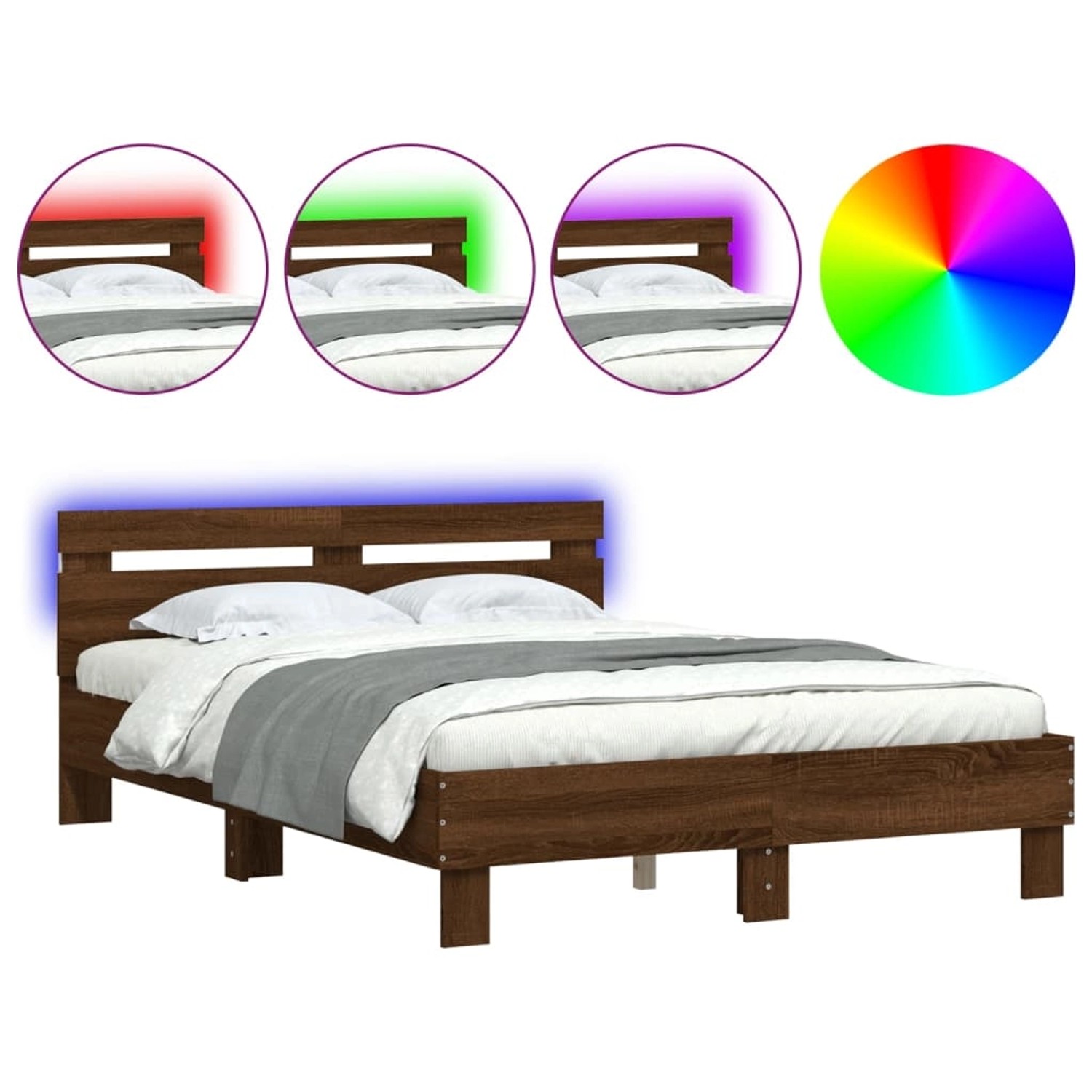 vidaXL Bettgestell mit Kopfteil LED-Beleuchtung Braun Eichen-Optik 3207580 günstig online kaufen