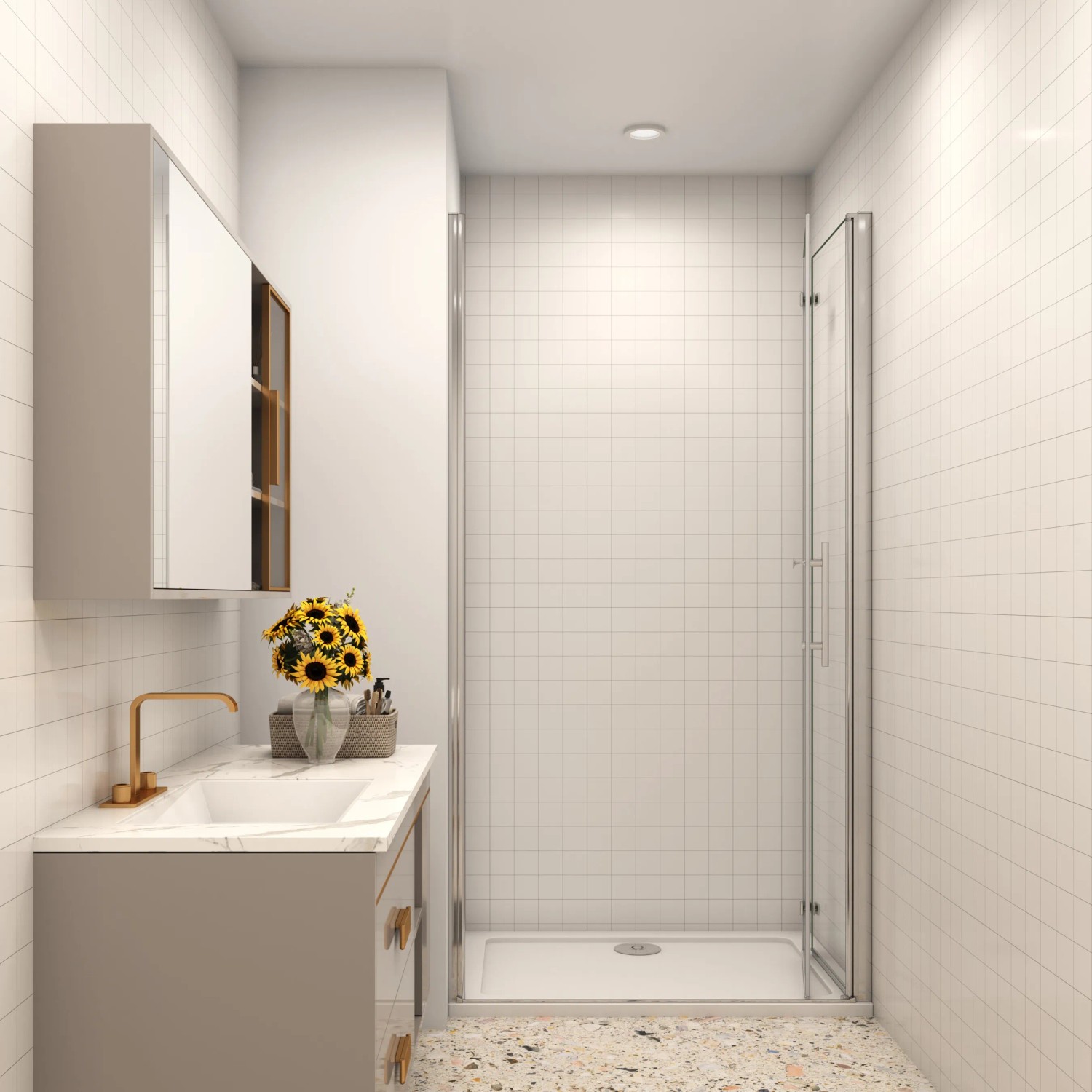 AICA Falttür Dusche 80x185cm mit ESG Glas in modernem Bad.