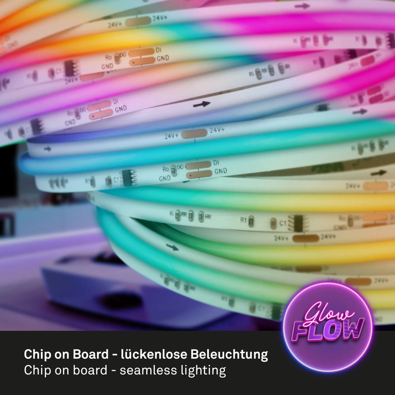 Flexibler LED-Streifen mit Farbwechsel und Fernbedienung, selbstklebend, 3 Meter lang.