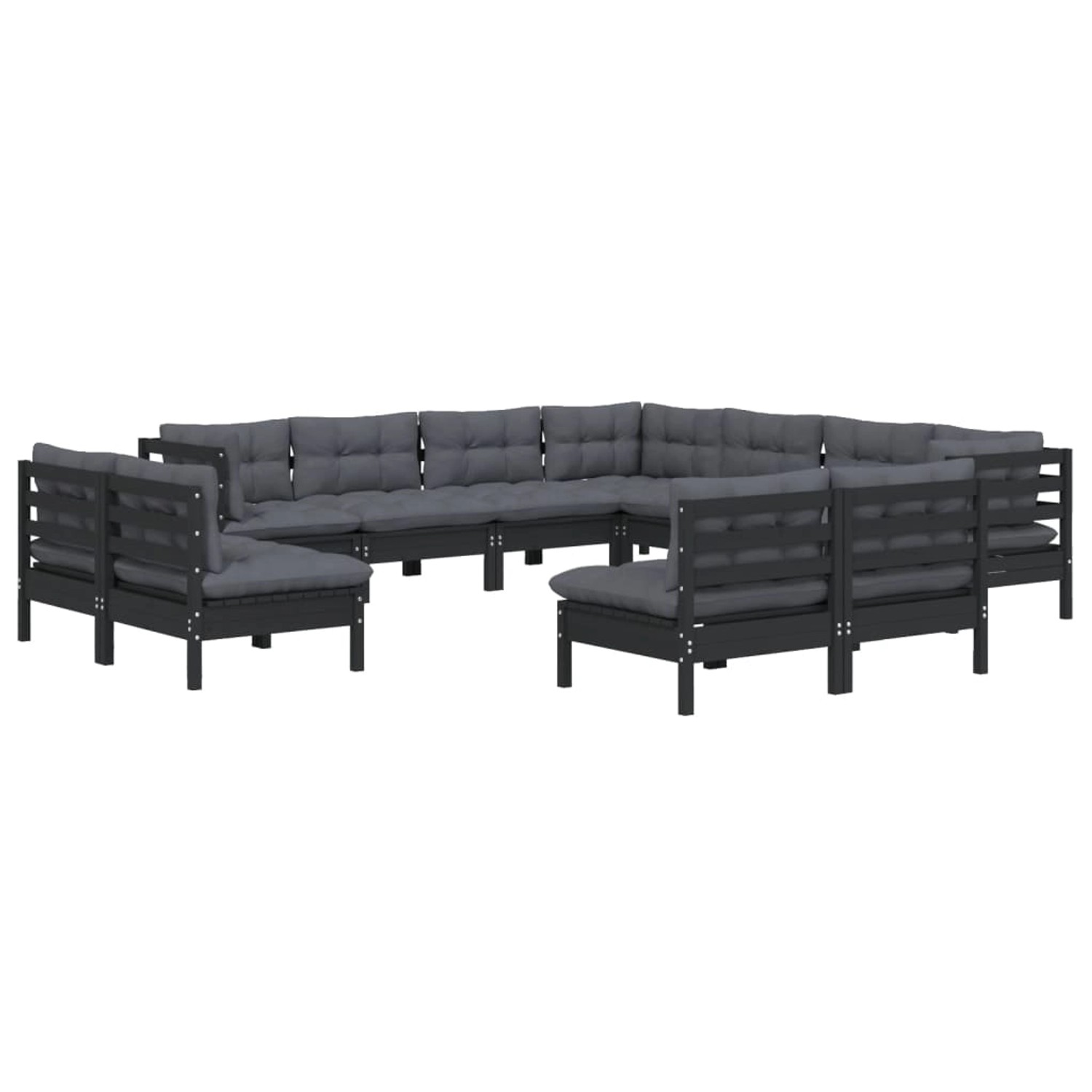 vidaXL 11-tlg Garten-Lounge-Set mit Kissen Schwarz Massivholz Kiefer Modell günstig online kaufen