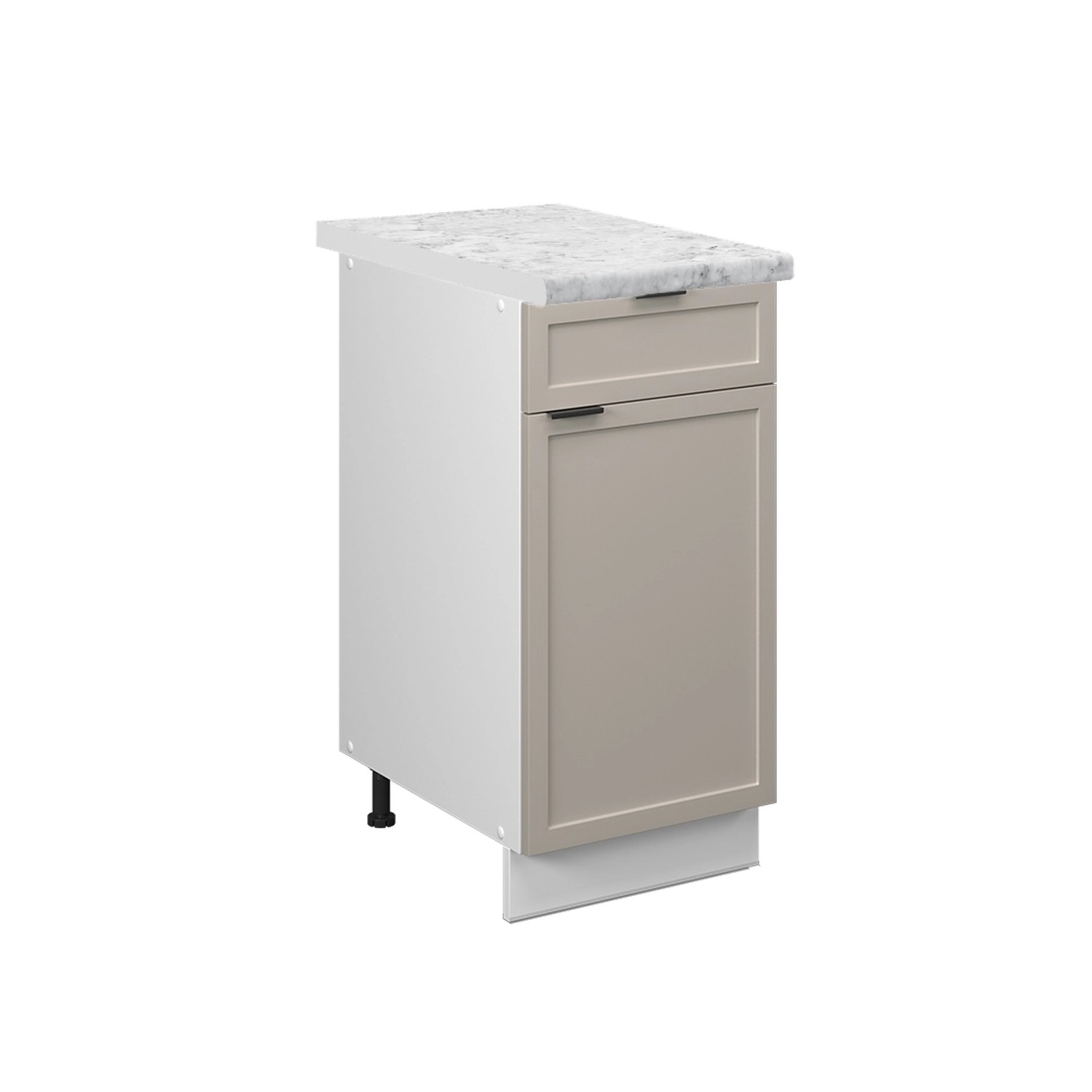 Vicco Küchenunterschrank Fame-Line Schubladenschrank für die Küche GrauBeige 40 cm AP Marmor mit Weiß Korpus
