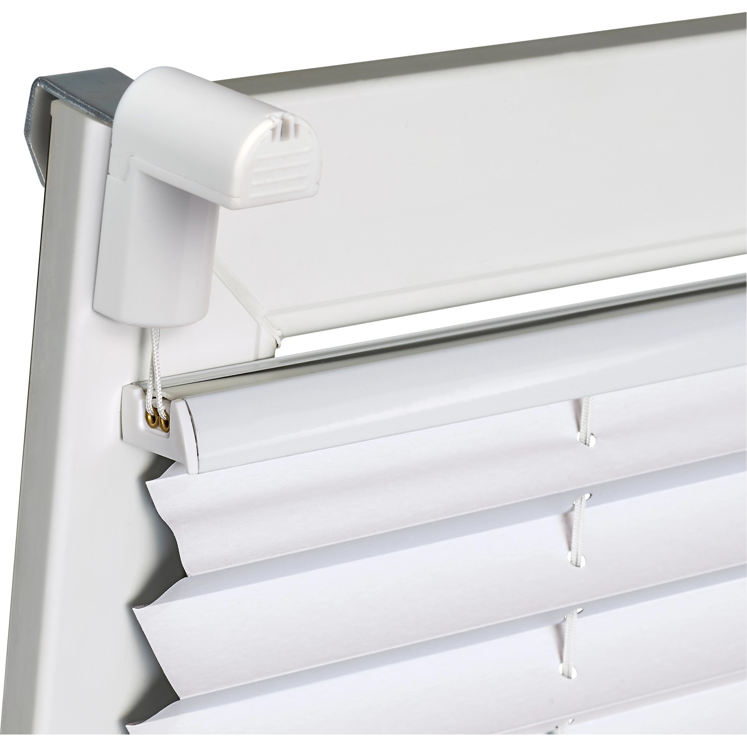 Detailaufnahme: Weißes Thermo-Spannplissee Toledo, 90x130 cm, mit Bedienelement.