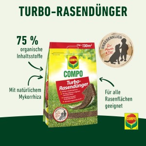 Compo Rasendünger Turbo 5 kg: Organisch-mineralischer Dünger für dichten, grünen Rasen.