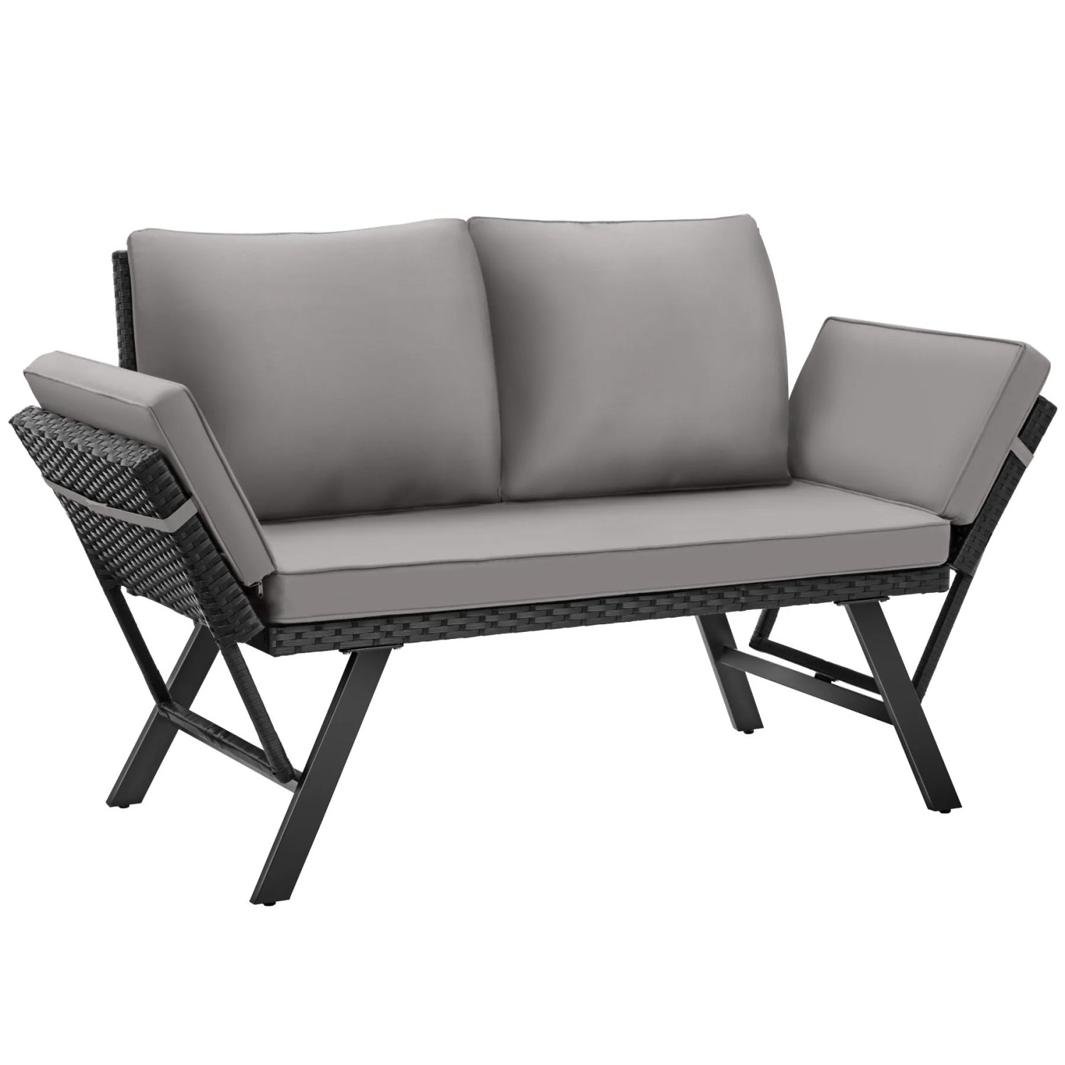 Tectake Rattan Loungesofa Sintra 2In1 Funktion Uv Beständiges und Wetterfestes Geflecht  61 x 157 x 89 cm Hellgrau Schwarz