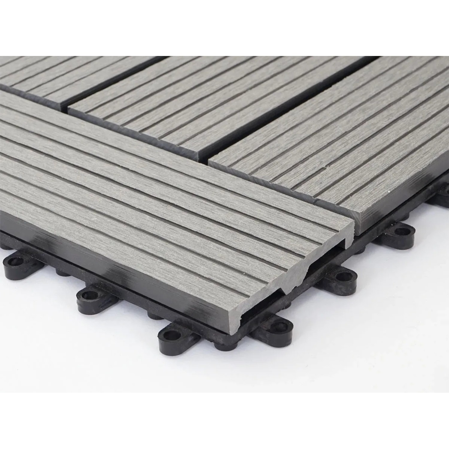 MCW WPC Bodenfliese Sarthe in Holzoptik, grau, für Balkon und Terrasse. 30x30cm.