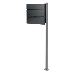 ML-Design Standbriefkasten mit Zeitungsfach und Pfosten, Silber, Edelstahl.