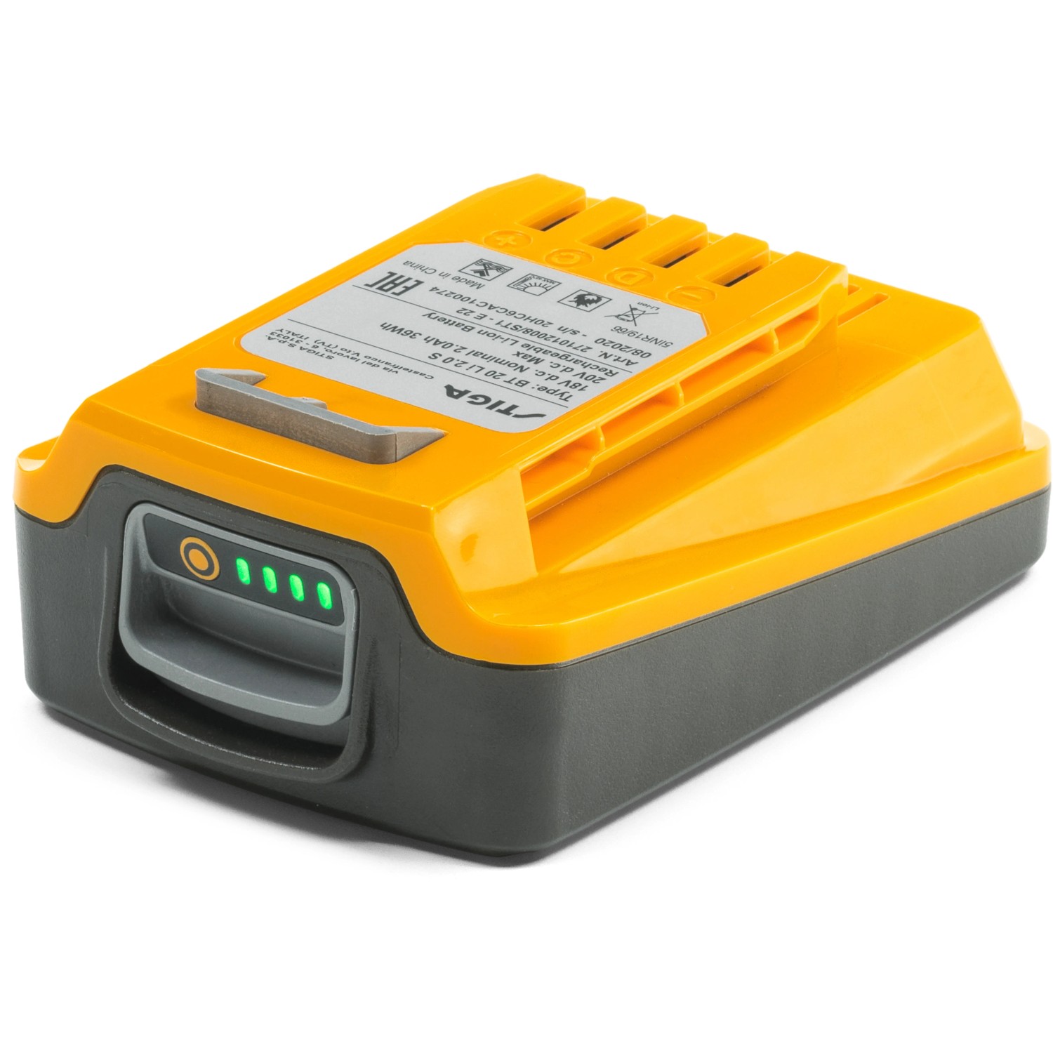 Stiga Akku E 22, 20V/2Ah für 100 Series Geräte, gelb/grau, mit Ladestandsanzeige.