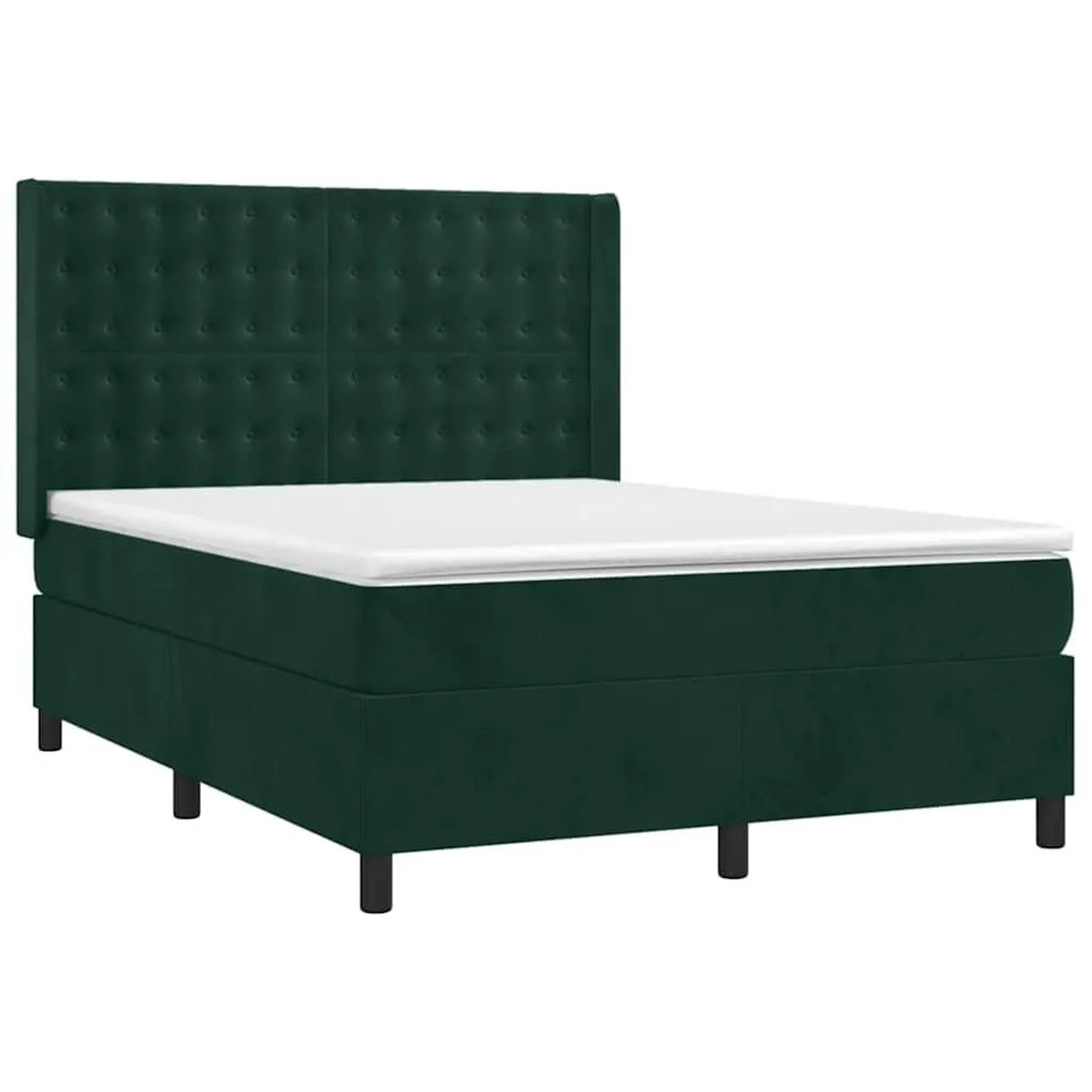 vidaXL Boxspringbett mit Matratze & LED Dunkelgrün 140x190 cm Samt 3139802