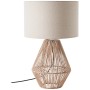 Beige-weiße Tischleuchte Laraine, 53 cm hoch, mit Textilschirm und Seil-Fuß.