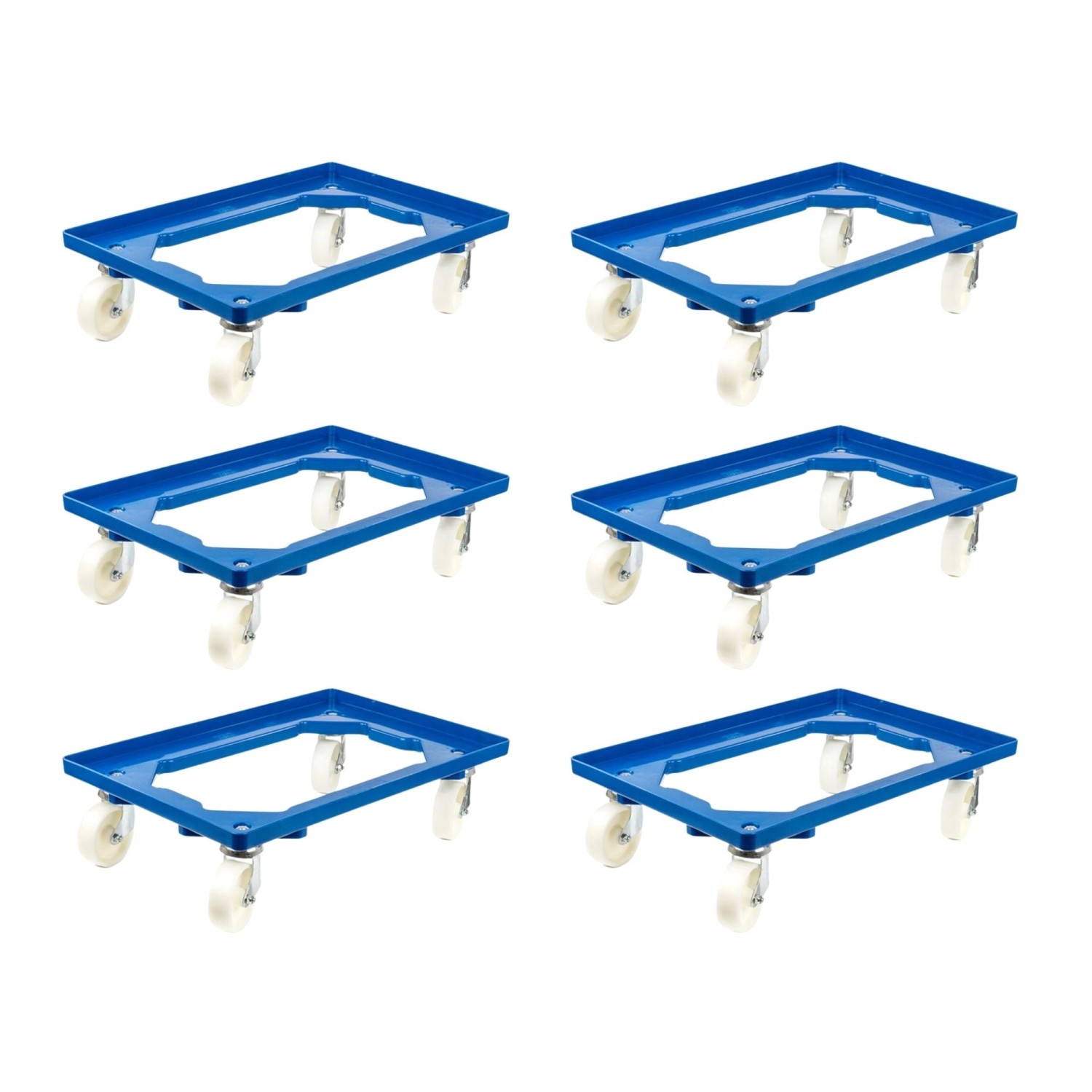 PROREGAL SparSet 6x Transportroller für Euroboxen 60 x 40 cm mit Kunststoffräder Blau Offenes Deck 2 Lenkrollen und 2 Bo