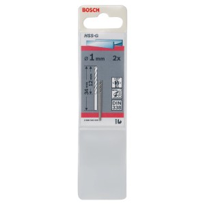 Bosch Metallbohrer HSS-G, 1 mm, 2er-Pack im Blister. Spiralbohrer für präzise Bohrlöcher in Metall.