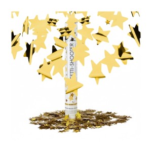 Goldener Partypopper schießt glänzendes Sternenkonfetti für Hochzeit, Geburtstag, Silvester. 40 cm Konfettikanone.
