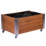 Braunes Dobar Hochbeet Rollfi aus Holz mit Rollen und Metallecken.