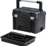 Schwarze Stanley FatMax Tstak Werkzeugbox mit Tragegriff und Organizer-Einsatz.