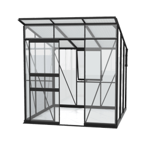 Vitavia Gewächshaus Palma 4450, schwarz, mit Sicherheitsglas, Hohlkammerplatten und Fundamentrahmen.