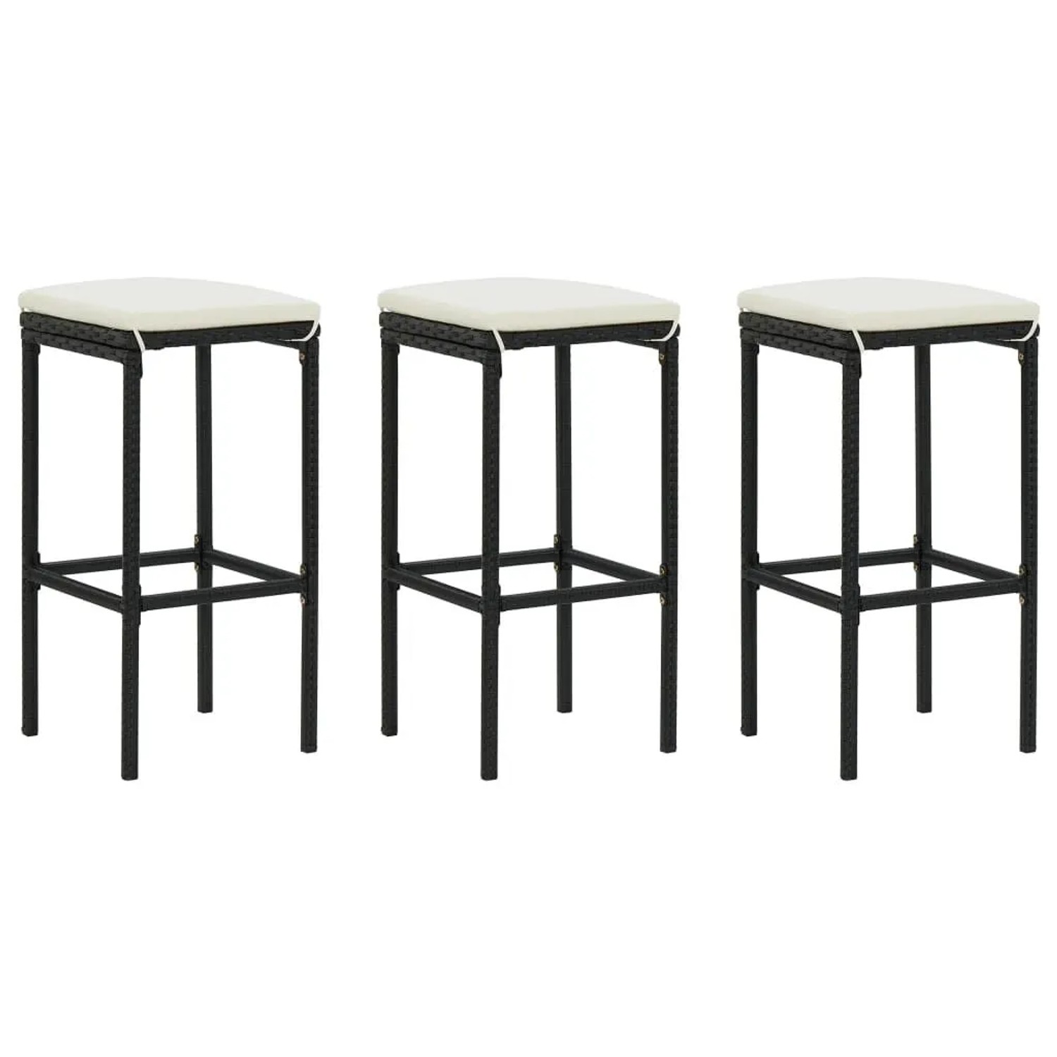 vidaXL Barhocker mit Kissen 3 Stk Schwarz Poly Rattan 313443