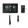 Echos Eco-450 Funkwetterstation mit Farbdisplay und Außensensor. Anzeige von Temperatur, Wettervorhersage und Mondphasen.