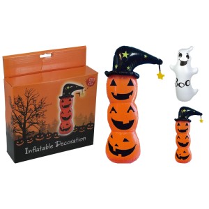 Aufblasbare Halloween-Figur: Geist und Kürbis-Stapel mit Hexenhut, 120 cm. Gruselige Deko für drinnen & draußen.