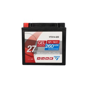 Cartec GEL Motorradbatterie YTX14-BS, 14Ah, 260A für Motorräder, Quads und Schneemobile.