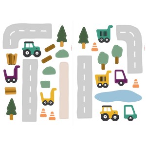 Komar Wandsticker Under Construction mit Baustellenmotiven wie Autos, Bäume und Straßen.