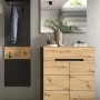3-teiliges Garderoben-Set Cooper in Eiche und Grau mit Spiegel, Paneel und Schuhkommode.