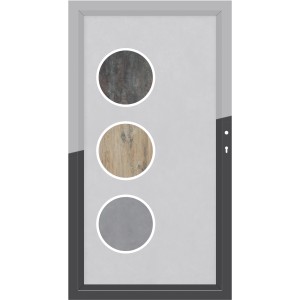 System Board Keramik Tor: Sichtschutzzaun mit Materialmuster in Kreisen.