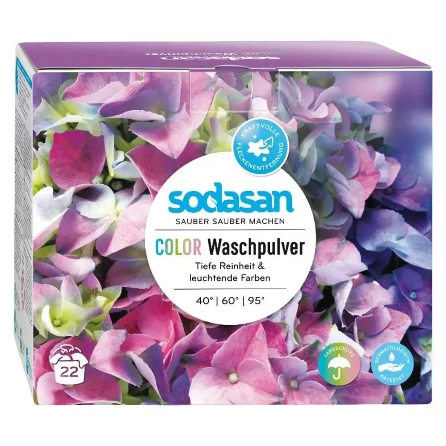 Sodasan Color Waschpulver Lavendel, 1,01 kg Packung für bunte Wäsche.