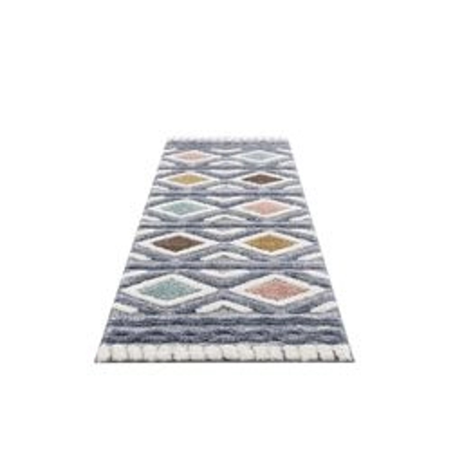 payé Teppich Nara-3382 Hochflor 80x300 cm Pastell-Multi Boho-Rautenmuster günstig online kaufen