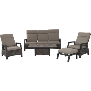 Siena Garden Gartenmöbel-Set mit Sofa, Sessel und Tisch in Holzkohlegrau.