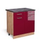 Vicco Küchenunterschrank R-Line, Bordeaux Hochglanz/Eiche, 80cm mit anthrazitfarbener Arbeitsplatte.