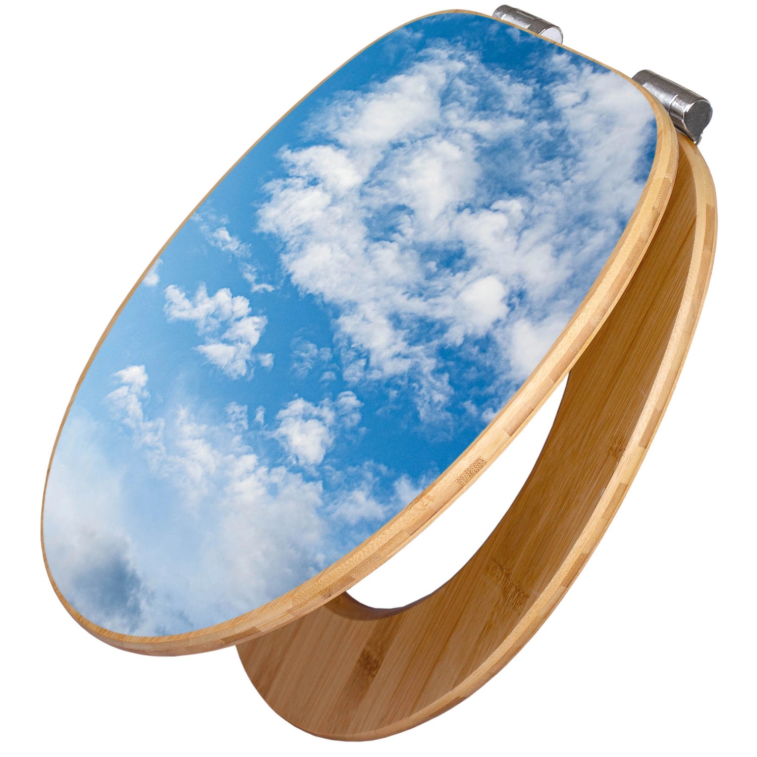 Banjado WC-Sitz aus Bambus mit Wolken-Motiv und Absenkautomatik.