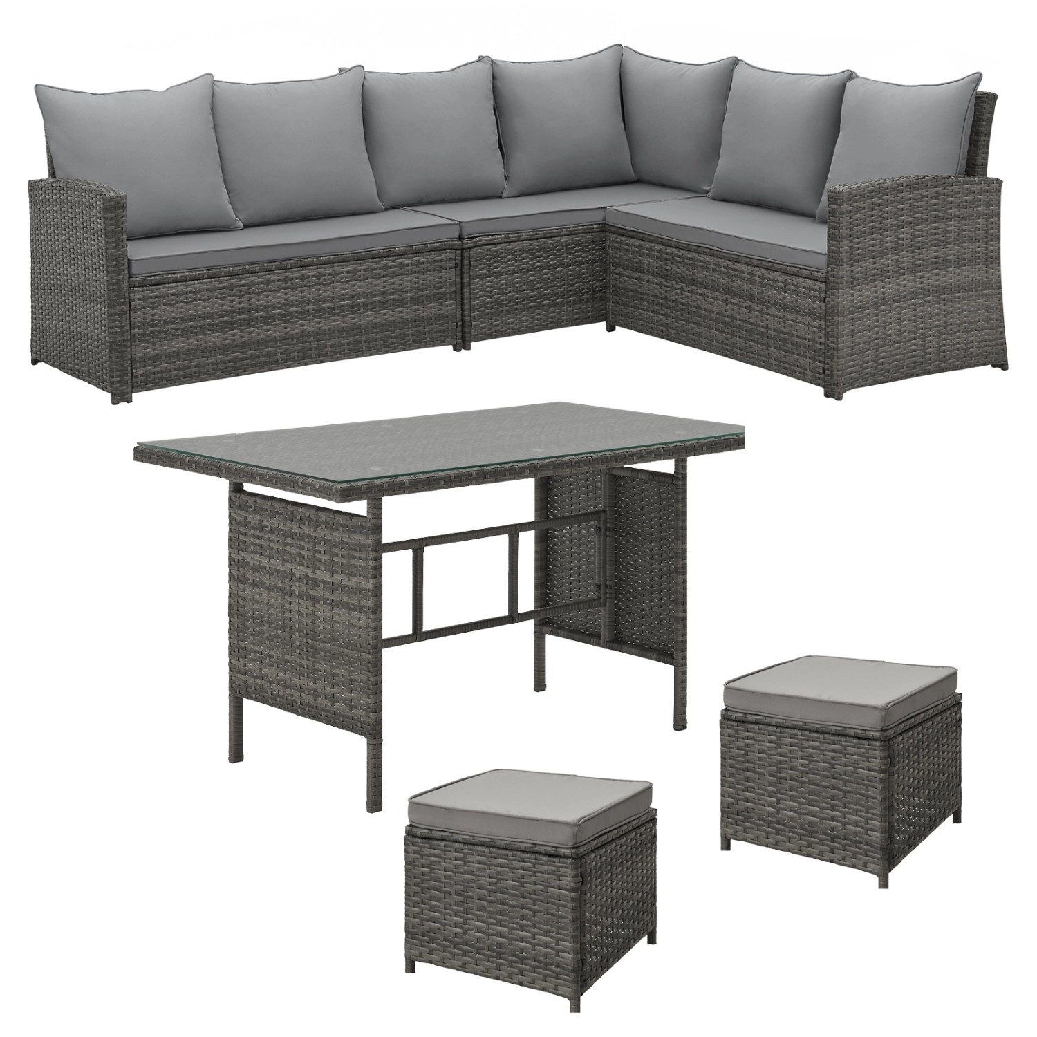 Thumbnail - Svita Monroe Garten-Lounge Set Polyrattan Lounge-Möbel Sitzgruppe Grau