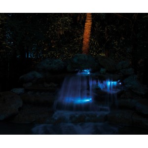 Pontec PondoStar LED RGBW Teichbeleuchtung Set mit 3 Spots beleuchtet Wasserfall blau.