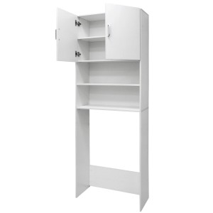 Weißer Waschmaschinenschrank von ECD Germany, 190x63 cm, mit Regalen für Bad und Waschküche.