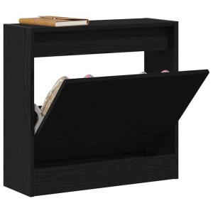 vidaXL Schuhschrank in Schwarz Eiche, Holzwerkstoff, mit offener und Klappfach-Optik.
