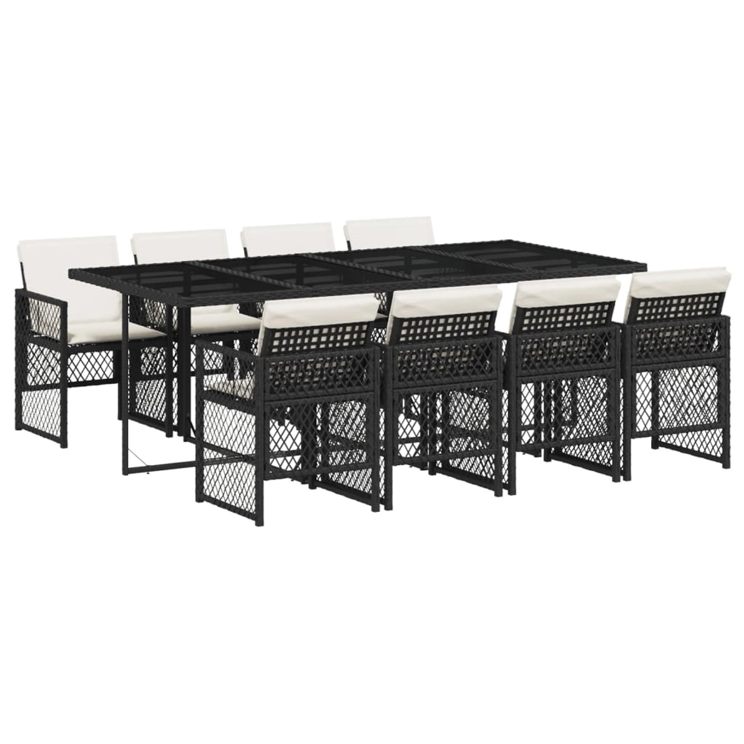 vidaXL 9-tlg Garten-Essgruppe mit Kissen Schwarz Poly Rattan Modell 155